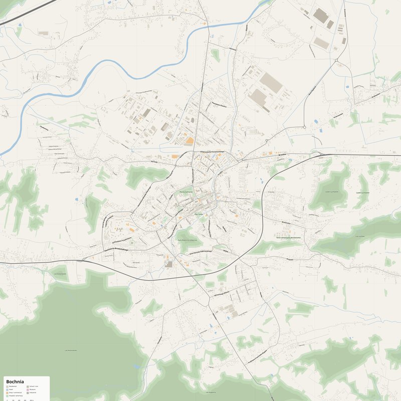 Bochnia Map PDF — Printable Street Map Poster with House Numbers