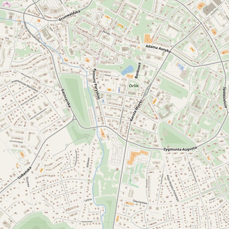 Bolesławiec street map with house numbers — printable address map PDF, Poland