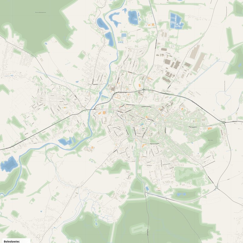 Bolesławiec Map PDF — Printable Street Map Poster with House Numbers