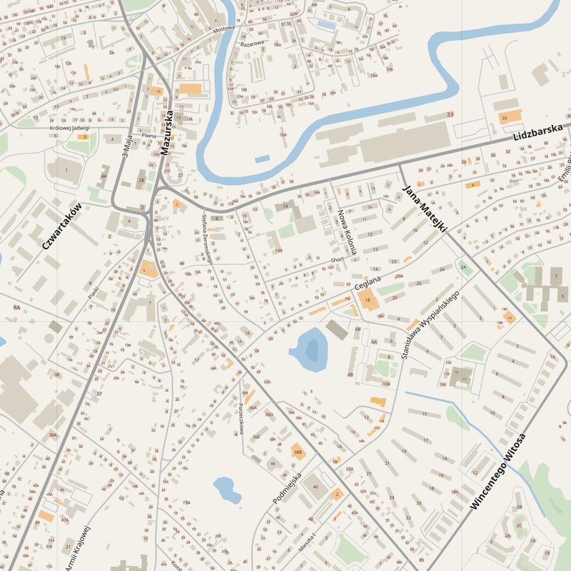 Brodnica street map with house numbers — printable address map PDF, Poland