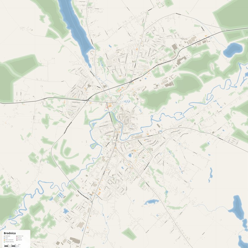 Brodnica Map PDF — Printable Street Map Poster with House Numbers