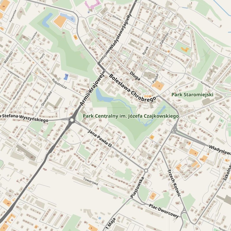 Brzeg street map with house numbers — printable address map PDF, Poland
