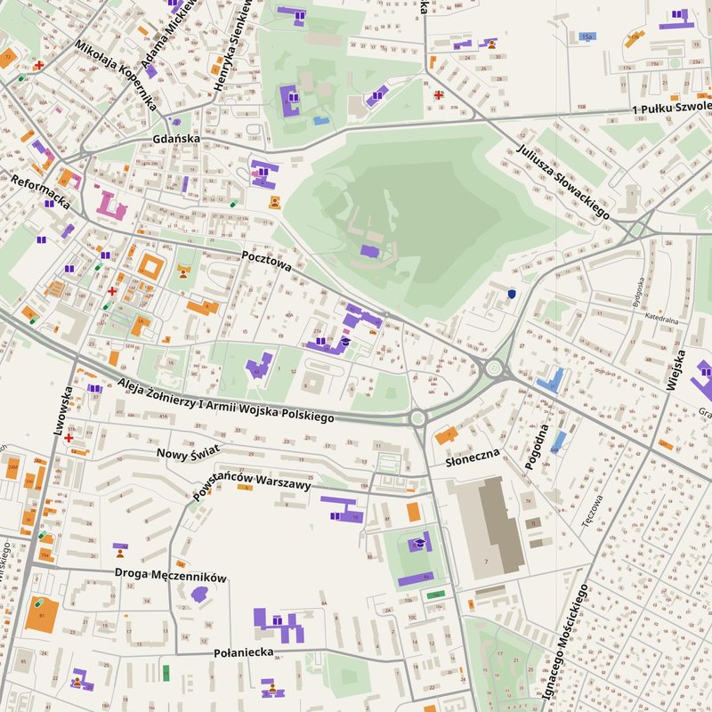 Chełm map with house numbers, hospitals, police and fire stations — printable PDF, Poland