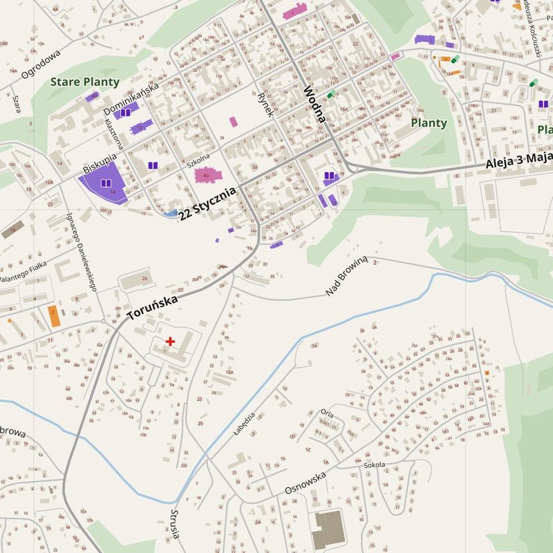 Chełmno map with house numbers, hospitals, police and fire stations — printable PDF, Poland