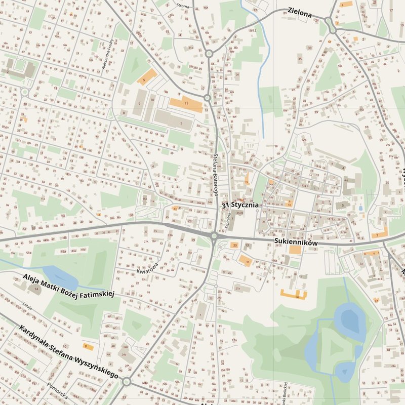 Chojnice street map with house numbers — printable address map PDF, Poland
