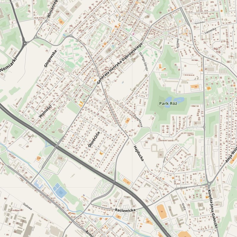 Chorzów street map with house numbers — printable address map PDF, Poland