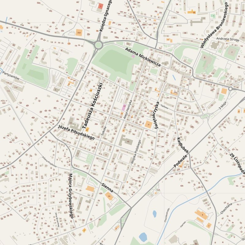 Chrzanów street map with house numbers — printable address map PDF, Poland