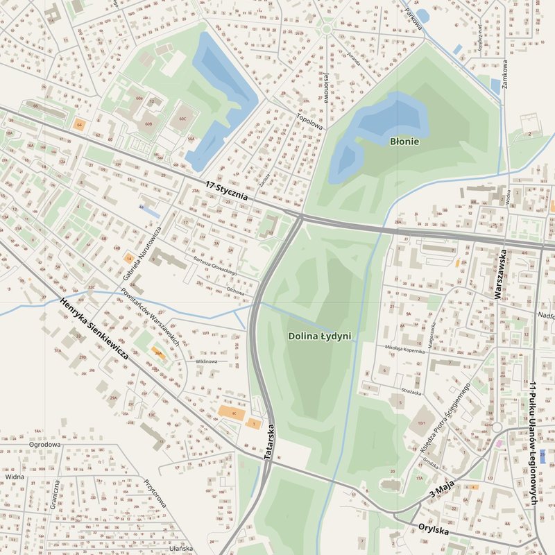 Ciechanów street map with house numbers — printable address map PDF, Poland