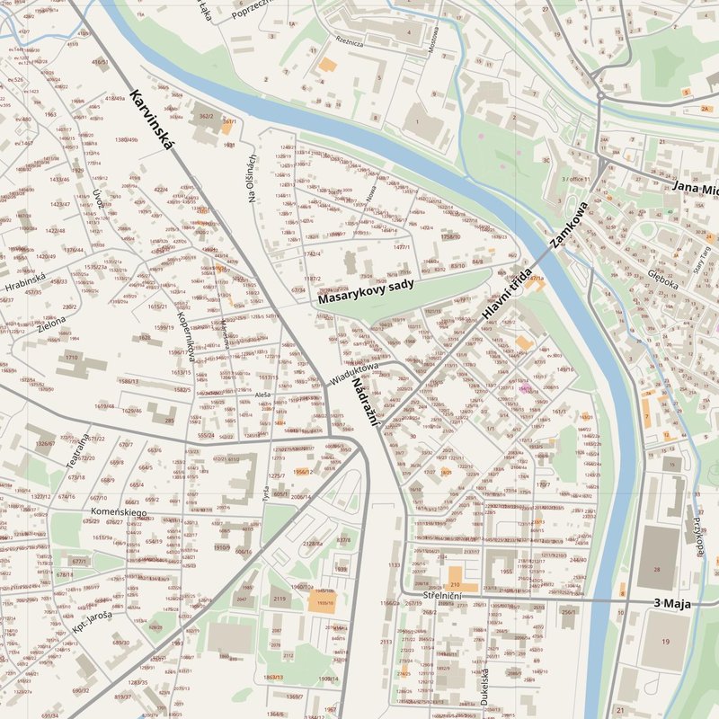 Cieszyn street map with house numbers — printable address map PDF, Poland