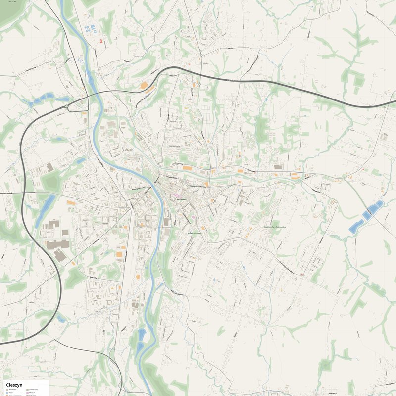 Cieszyn Map PDF — Printable Street Map Poster with House Numbers