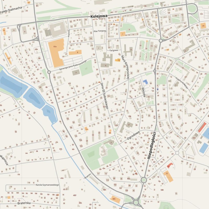 Czechowice-Dziedzice street map with house numbers — printable address map PDF, Poland