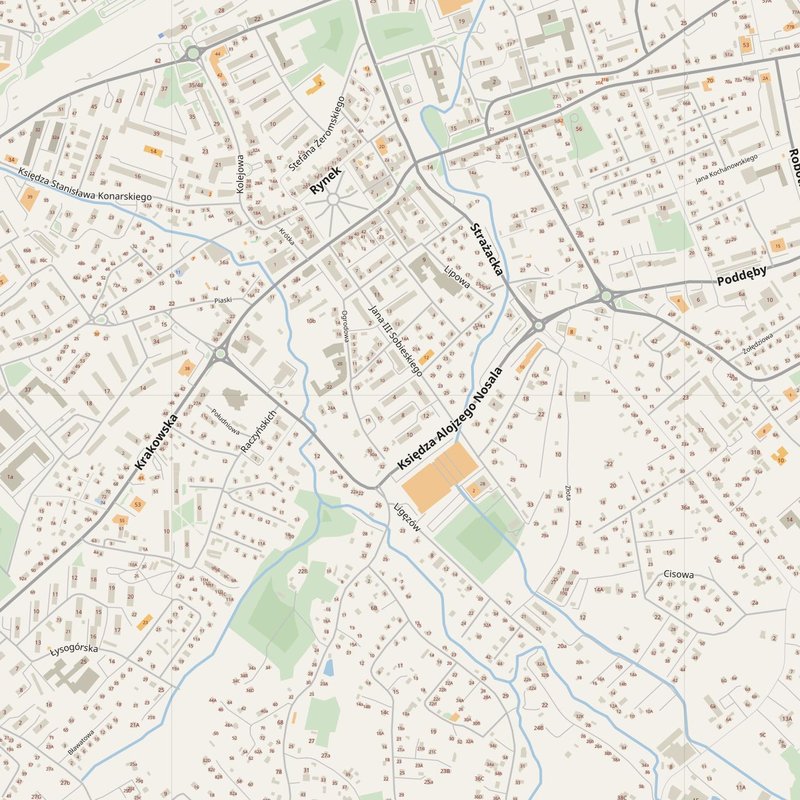 Dębica street map with house numbers — printable address map PDF, Poland