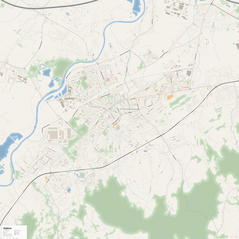 Dębica Map PDF — Printable Street Map Poster with House Numbers