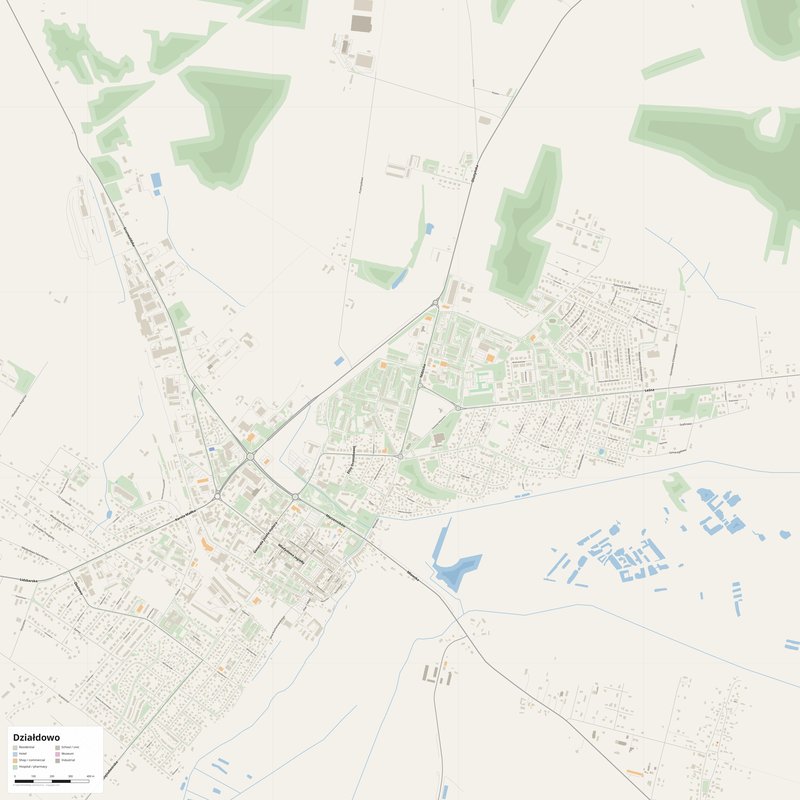 Działdowo Map PDF — Printable Street Map Poster with House Numbers