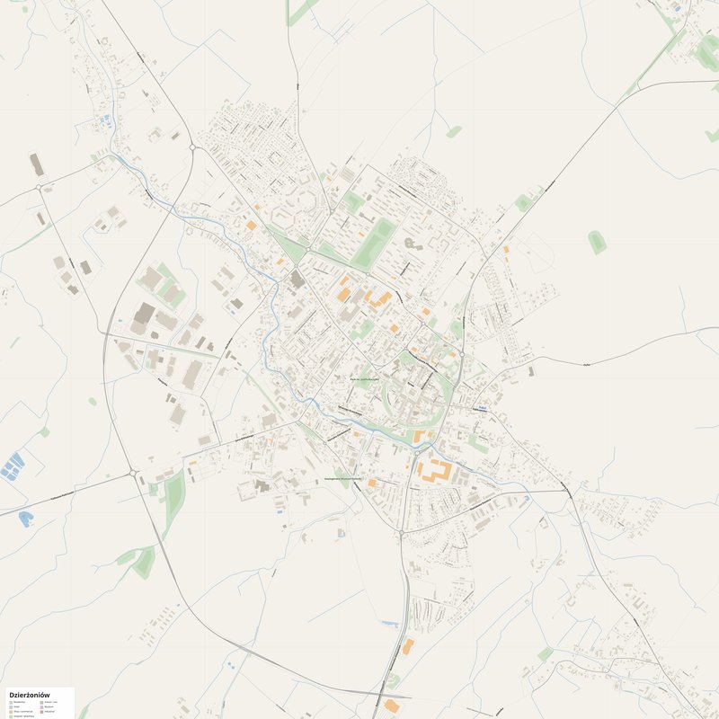 Dzierżoniów Map PDF — Printable Street Map Poster with House Numbers
