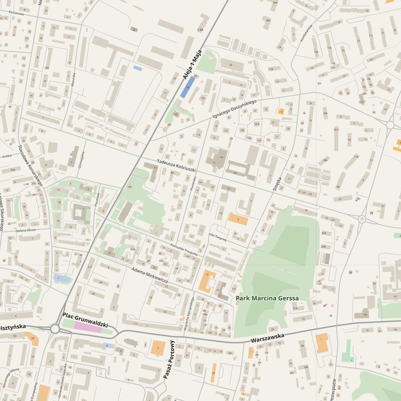 Giżycko street map with house numbers — printable address map PDF, Poland