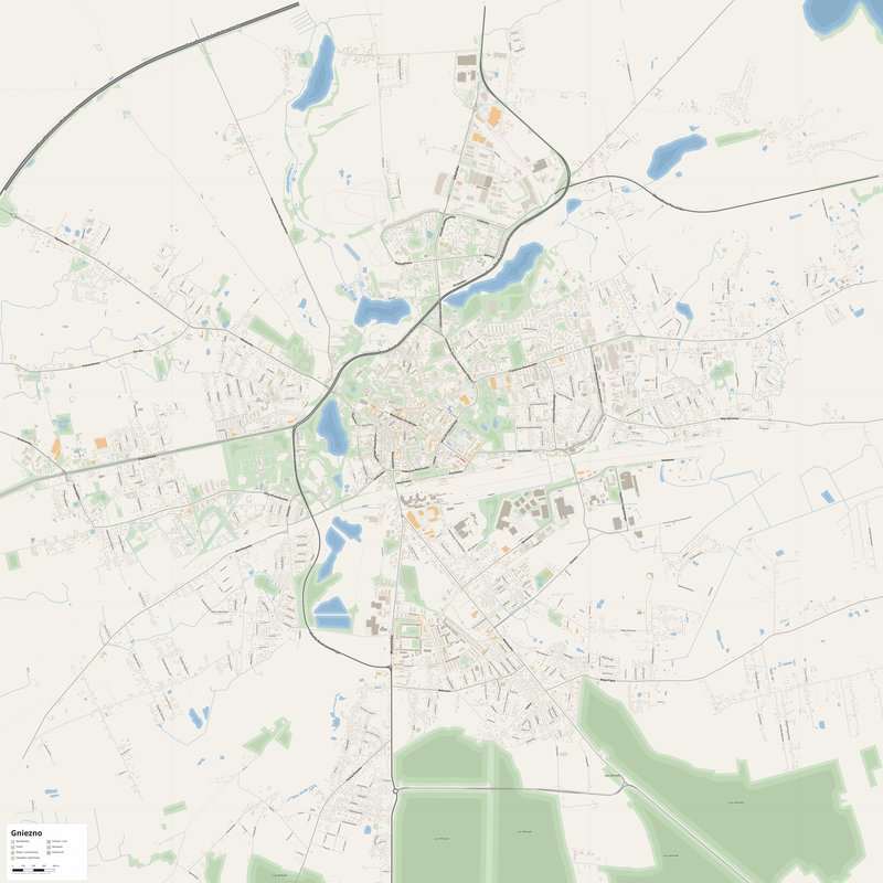 Gniezno Map PDF — Printable Street Map Poster with House Numbers
