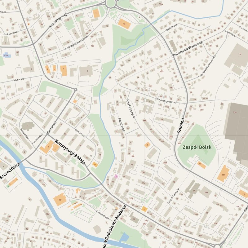 Goleniów street map with house numbers — printable address map PDF, Poland