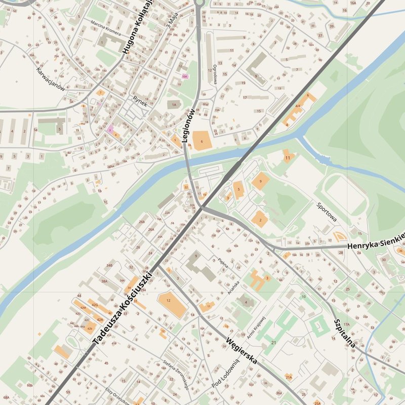 Gorlice street map with house numbers — printable address map PDF, Poland