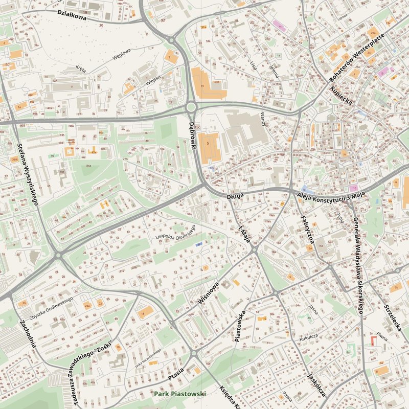 Zielona Góra street map with house numbers — printable address map PDF, Poland