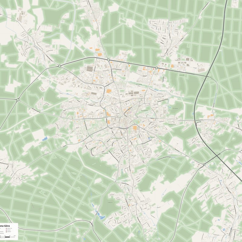 Druckbarer Stadtplan von Zielona Góra als Poster, Polen