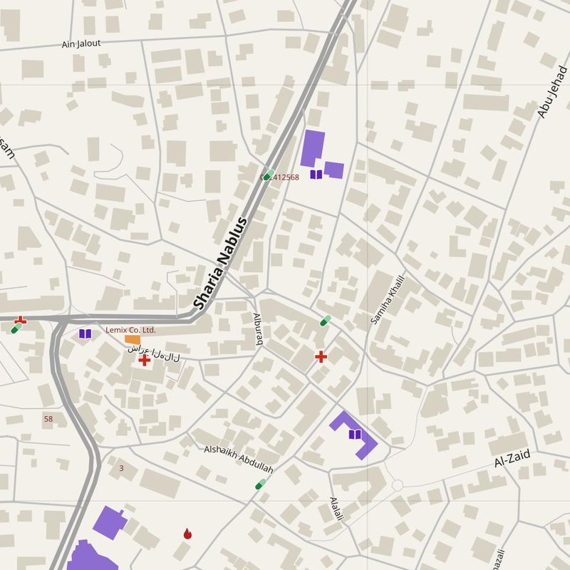 Al Bīrah map with house numbers, hospitals, police and fire stations — printable PDF, Palestinian Territories