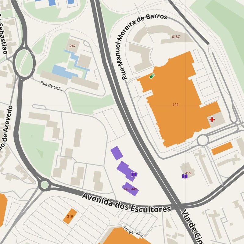 Mapa de Afurada de Baixo com números de porta, hospitais, polícia e bombeiros — PDF imprimível, Portugal