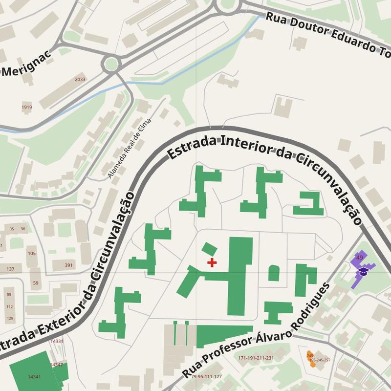 Aldoar map with house numbers, hospitals, police and fire stations — printable PDF, Portugal