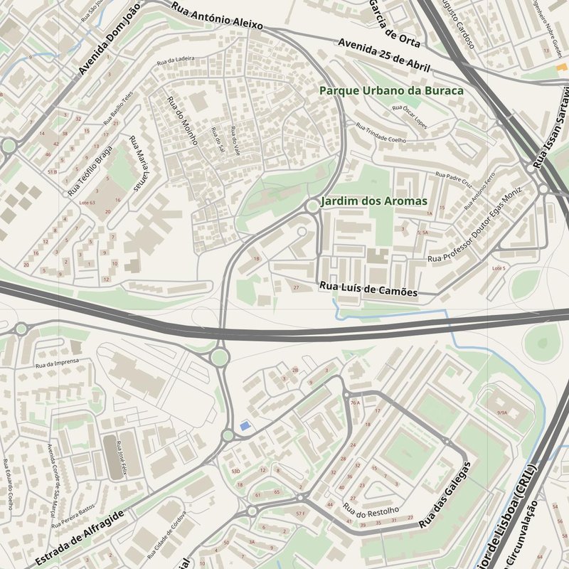 Alfornelos street map with house numbers — printable address map PDF, Portugal