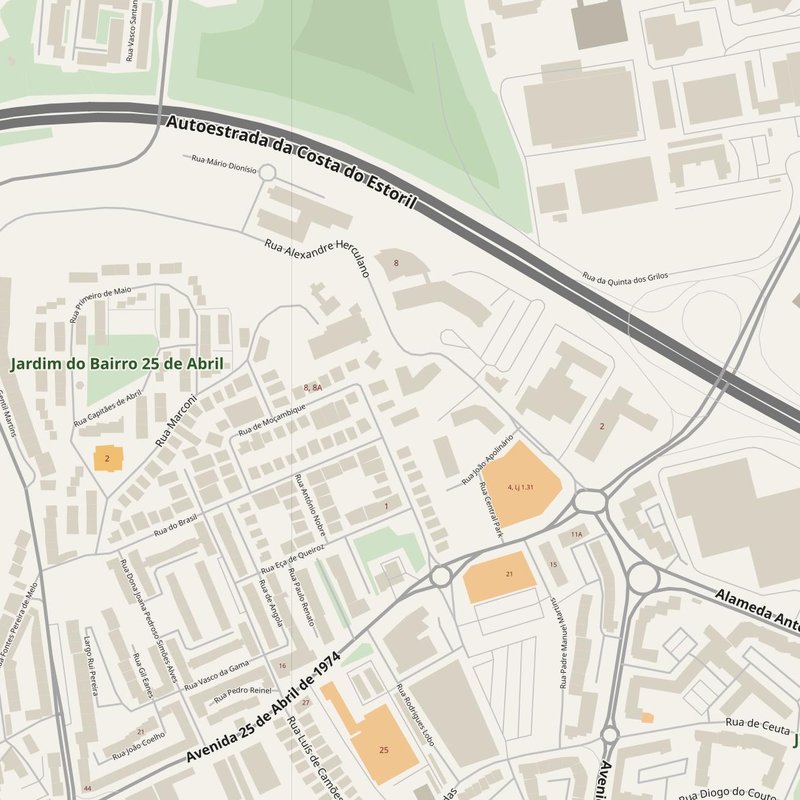 Planta de ruas de Carnaxide com números de porta — mapa de endereços PDF imprimível, Portugal