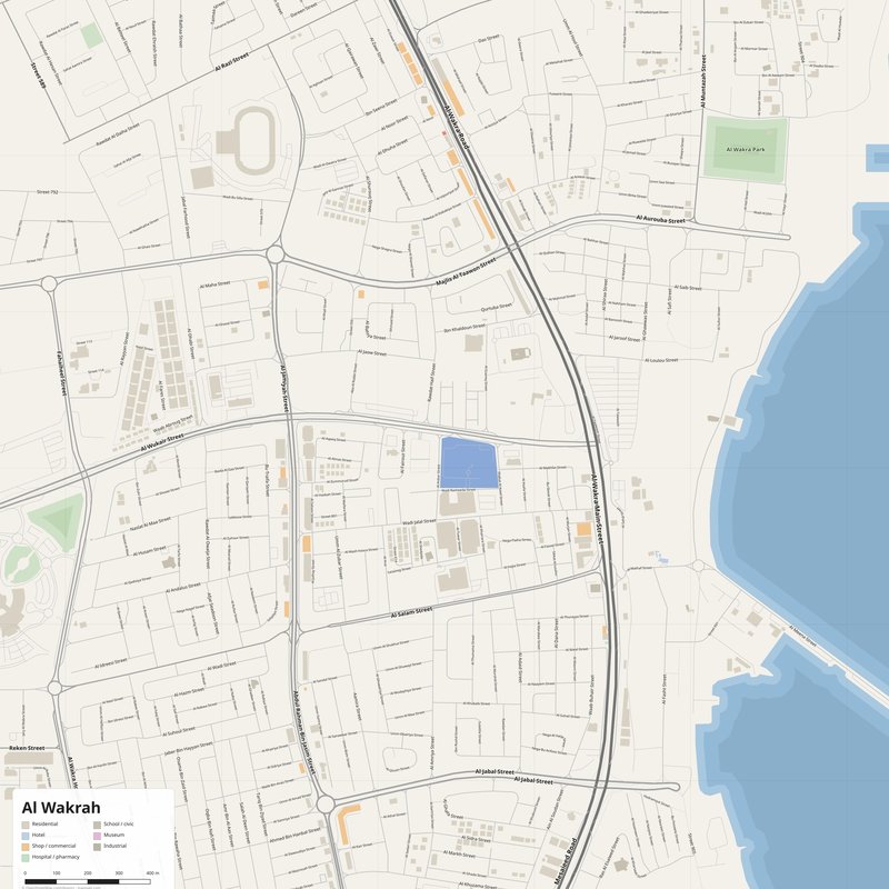 Al Wakrah Map PDF — Printable Street Map Poster with House Numbers