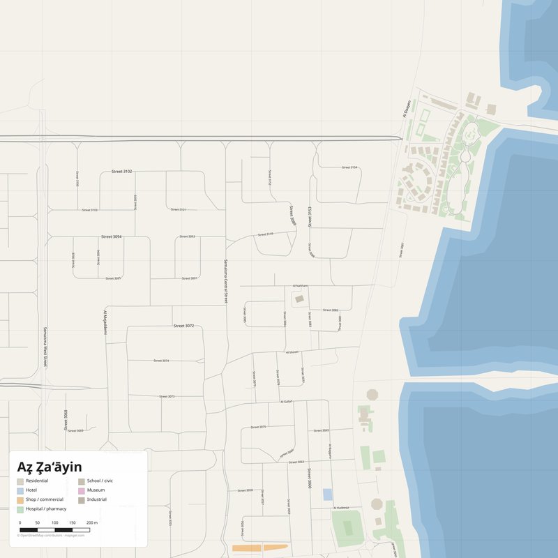 Printable street map poster of Az̧ Z̧a‘āyin, Qatar