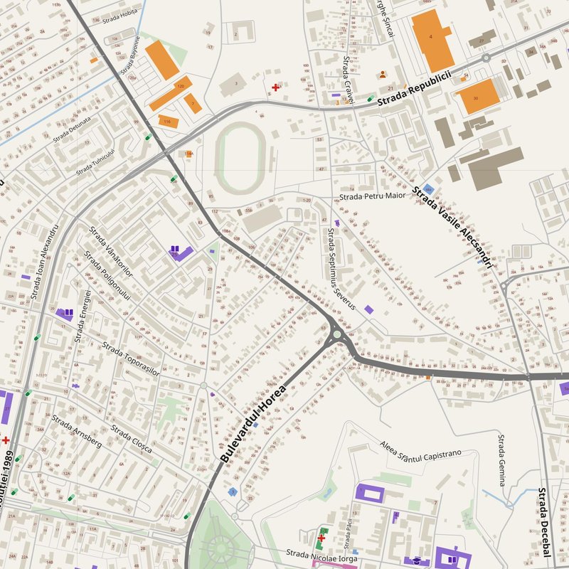 Alba Iulia map with house numbers, hospitals, police and fire stations — printable PDF, Romania