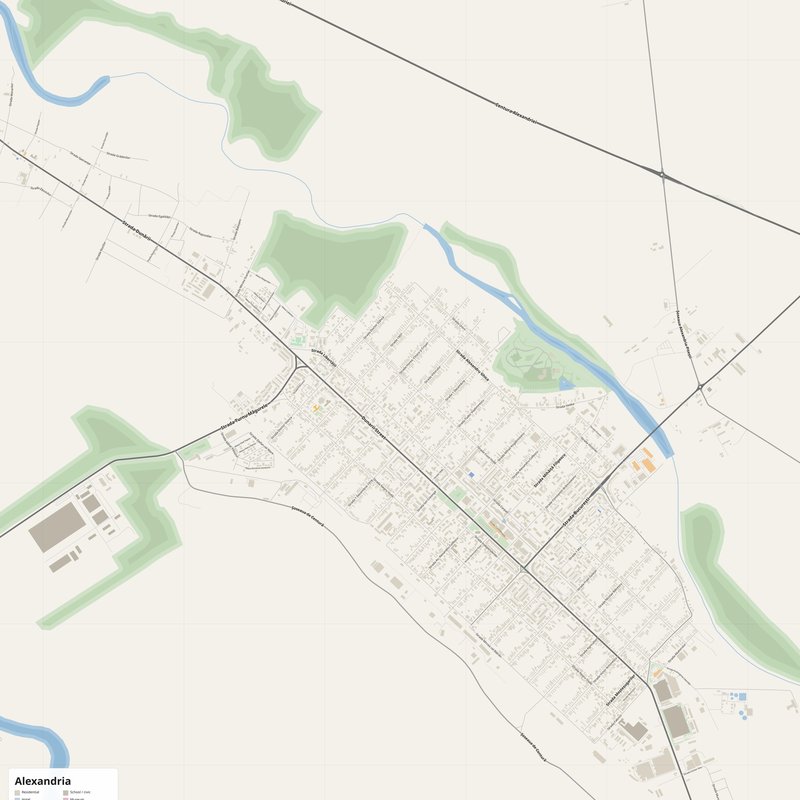 Alexandria Map PDF — Printable Street Map Poster with House Numbers