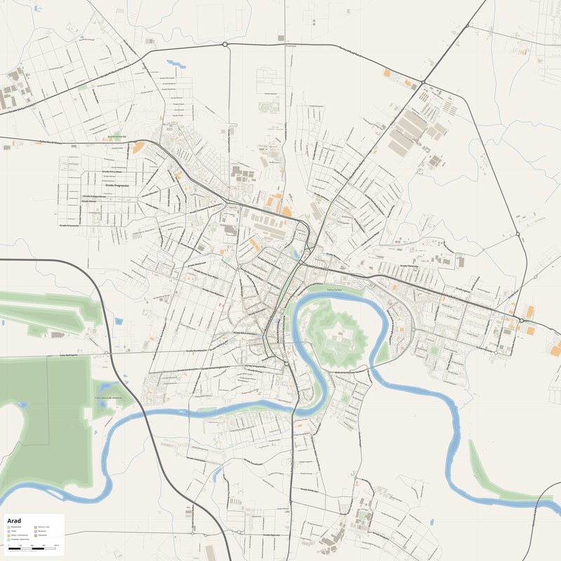 Arad Map PDF — Printable Street Map Poster with House Numbers