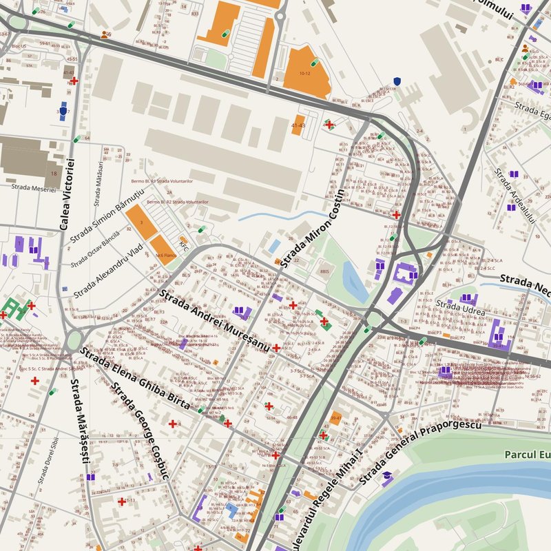 Arad map with house numbers, hospitals, police and fire stations — printable PDF, Romania