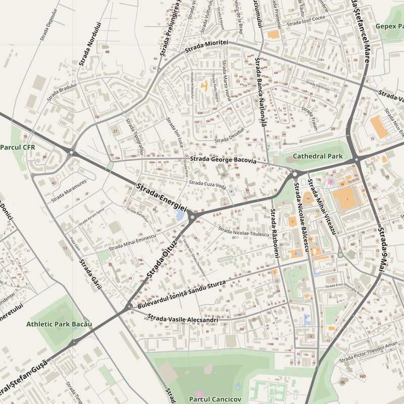 Bacău street map with house numbers — printable address map PDF, Romania