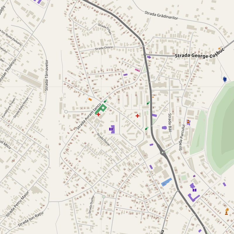 Câmpia Turzii map with house numbers, hospitals, police and fire stations — printable PDF, Romania