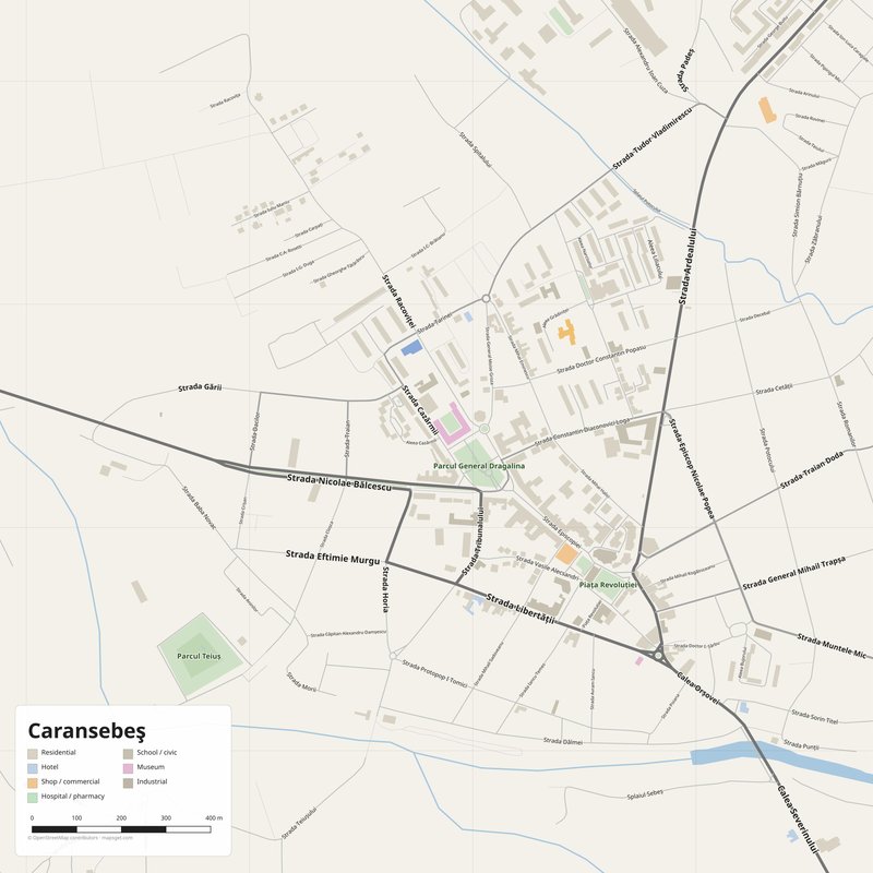 Caransebeş Map PDF — Printable Street Map Poster with House Numbers