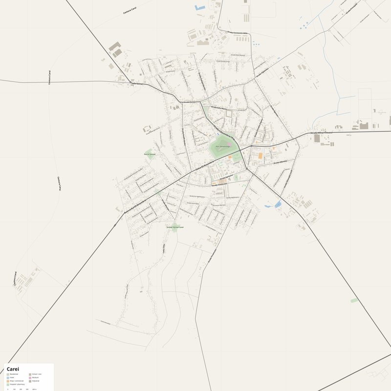 Carei Map PDF — Printable Street Map Poster with House Numbers