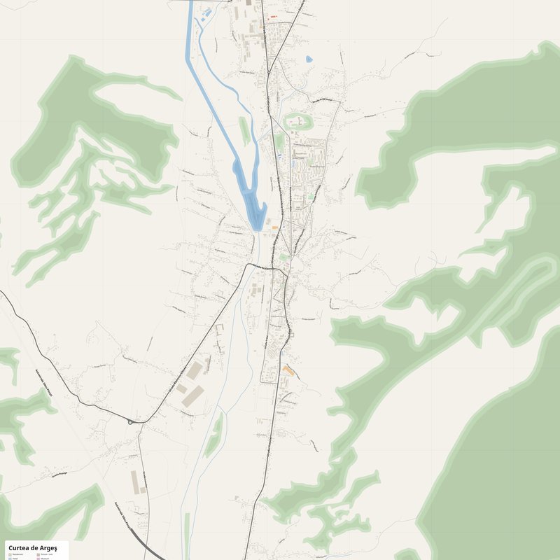 Curtea de Argeş Map PDF — Printable Street Map Poster with House Numbers