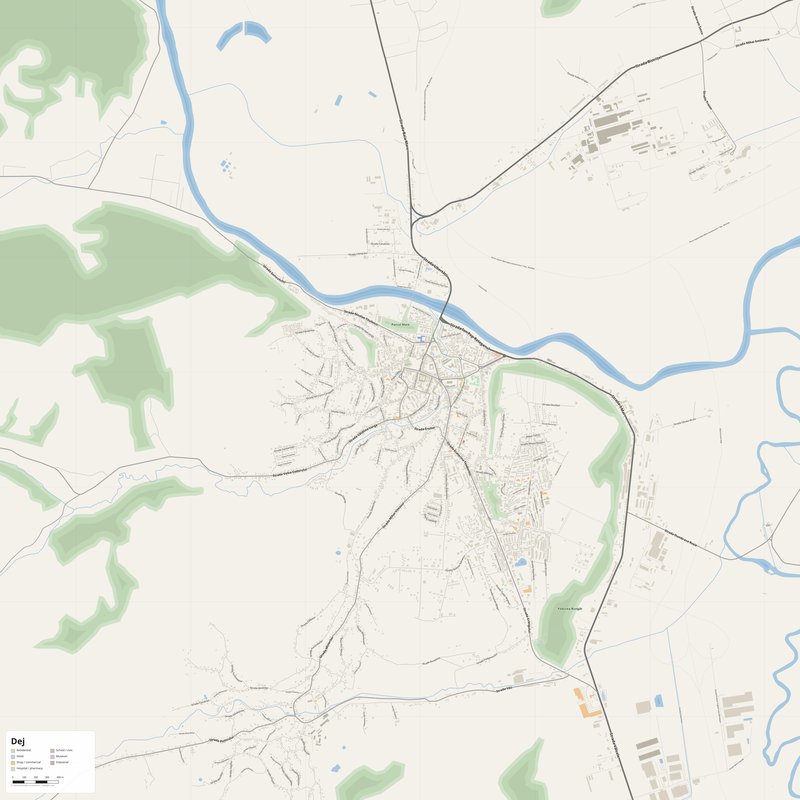 Dej Map PDF — Printable Street Map Poster with House Numbers