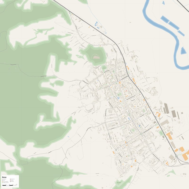 Deva Map PDF — Printable Street Map Poster with House Numbers