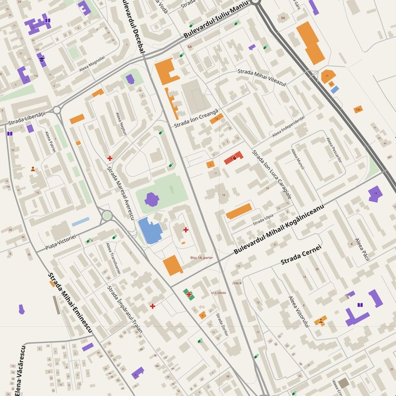 Deva map with house numbers, hospitals, police and fire stations — printable PDF, Romania
