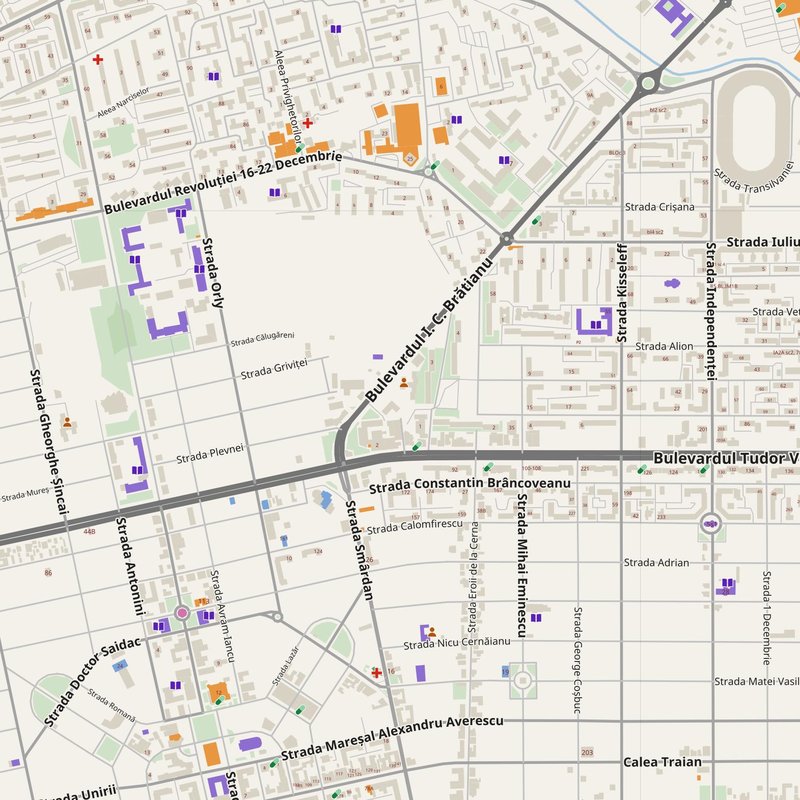 Drobeta-Turnu Severin map with house numbers, hospitals, police and fire stations — printable PDF, Romania