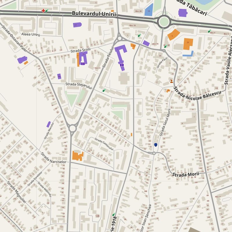 Făgăraș map with house numbers, hospitals, police and fire stations — printable PDF, Romania