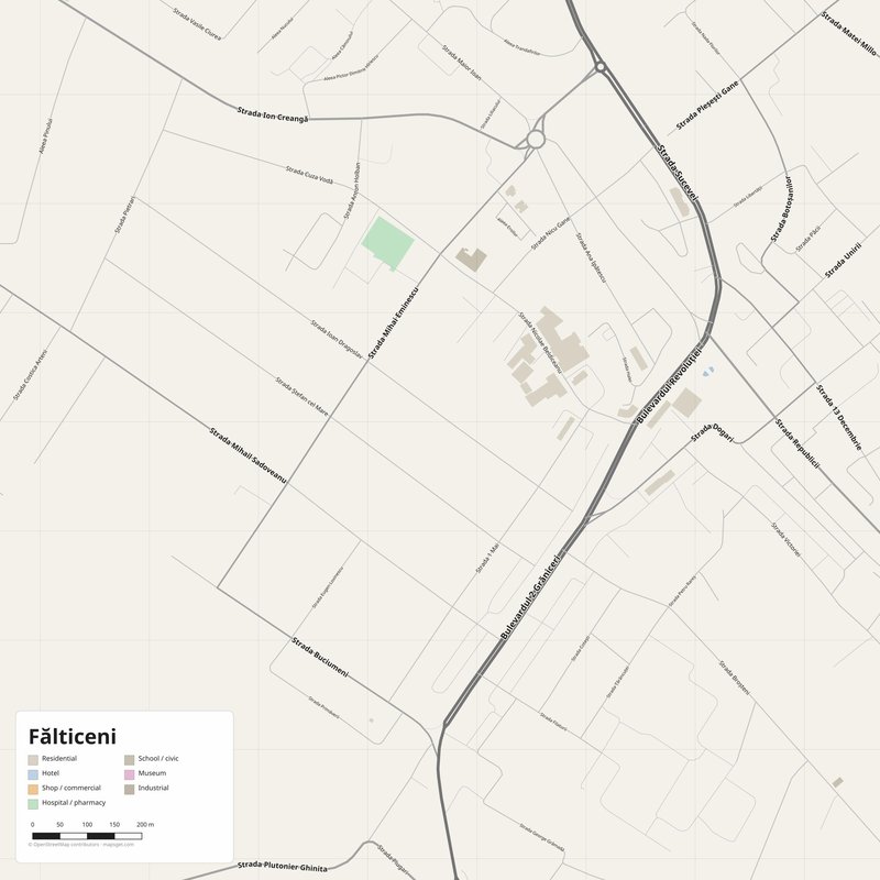Fălticeni Map PDF — Printable Street Map Poster with House Numbers