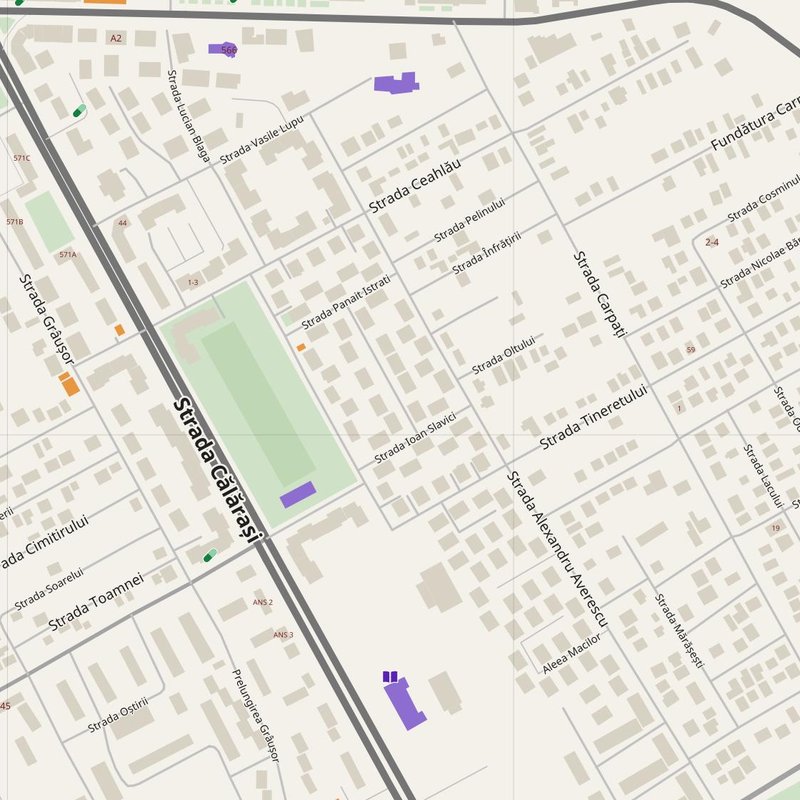 Feteşti map with house numbers, hospitals, police and fire stations — printable PDF, Romania
