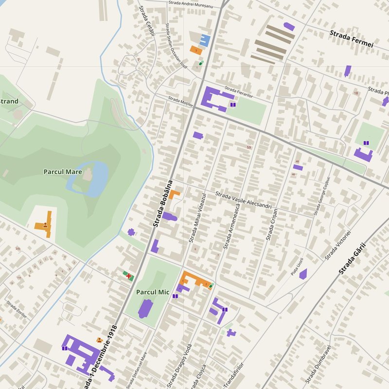 Gherla map with house numbers, hospitals, police and fire stations — printable PDF, Romania