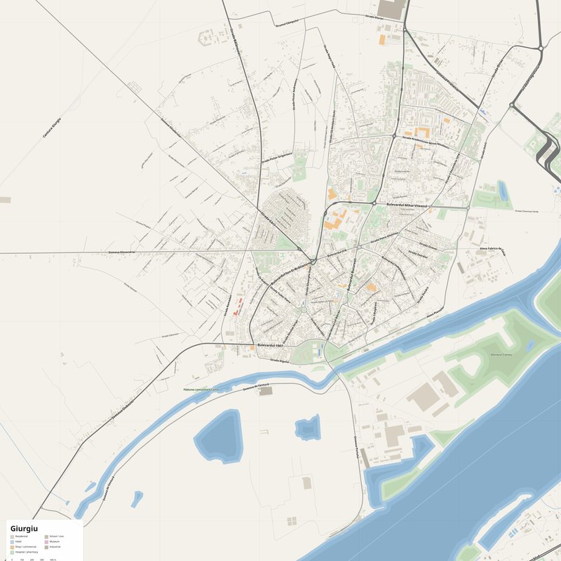 Giurgiu Map PDF — Printable Street Map Poster with House Numbers